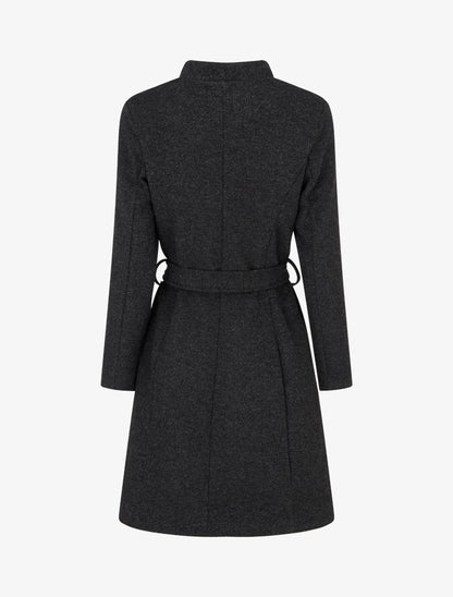 Manteau long boutonné ceinturé à la taille - Gris foncé - 2