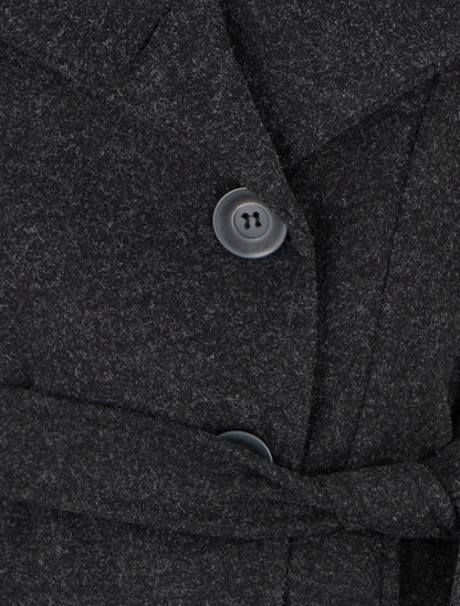 Manteau long boutonné ceinturé à la taille - Gris foncé - 3