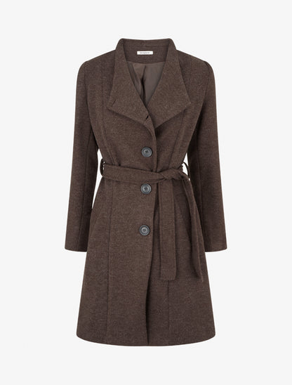 Manteau long boutonné ceinturé à la taille - Marron - 1
