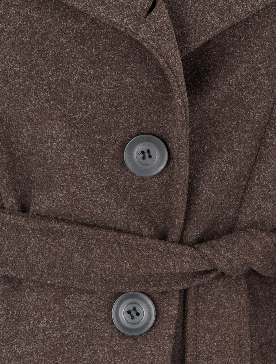 Manteau long boutonné ceinturé à la taille - Marron - 3