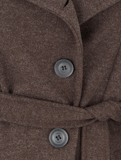 Manteau long boutonné ceinturé à la taille - Marron - 3