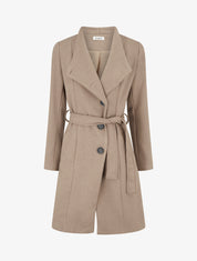 Manteau long boutonné ceinturé à la taille - Beige - 1