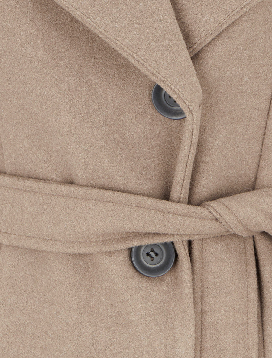 Manteau long boutonné ceinturé à la taille - Beige - 3