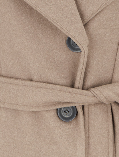 Manteau long boutonné ceinturé à la taille - Beige - 3