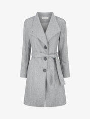 Manteau long boutonné ceinturé à la taille - Gris - 1