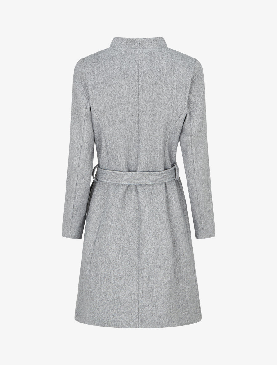 Manteau long boutonné ceinturé à la taille - Gris - 2