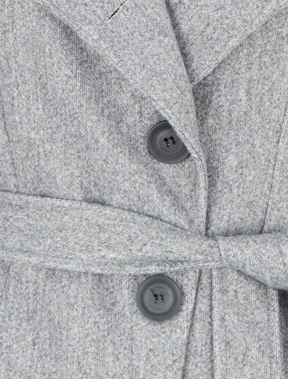 Manteau long boutonné ceinturé à la taille - Gris - 3