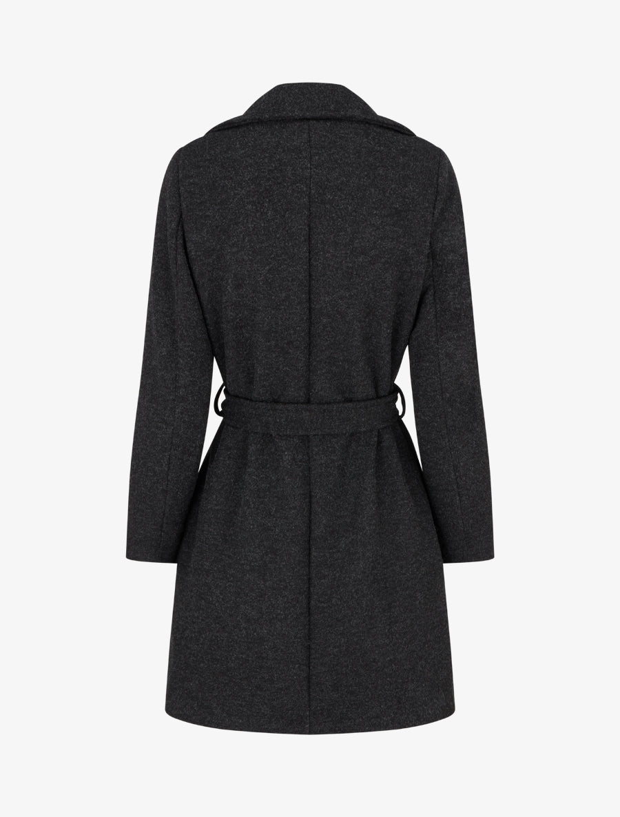 Manteau long à zip asymétrique ceinturé à la taille - Gris foncé - 2