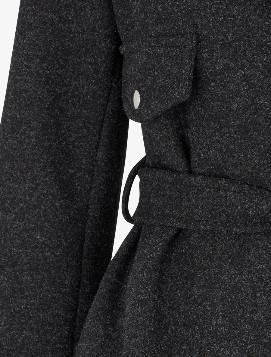 Manteau long à zip asymétrique ceinturé à la taille - Gris foncé - 3
