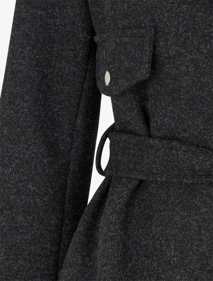 Manteau long à zip asymétrique ceinturé à la taille - Gris foncé - 3