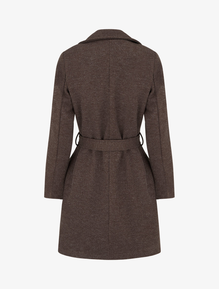 Manteau long à zip asymétrique ceinturé à la taille - Marron - 2