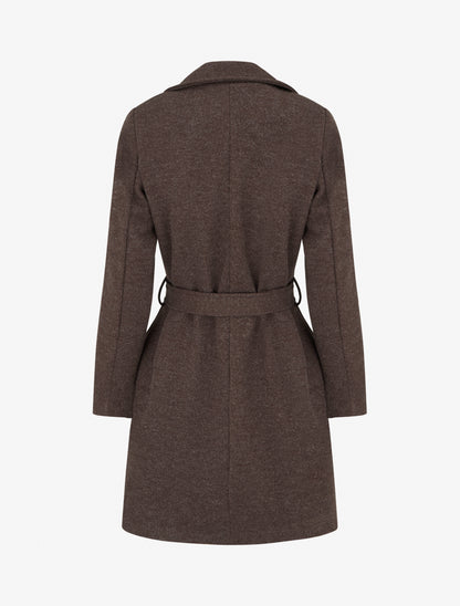 Manteau long à zip asymétrique ceinturé à la taille - Marron - 2