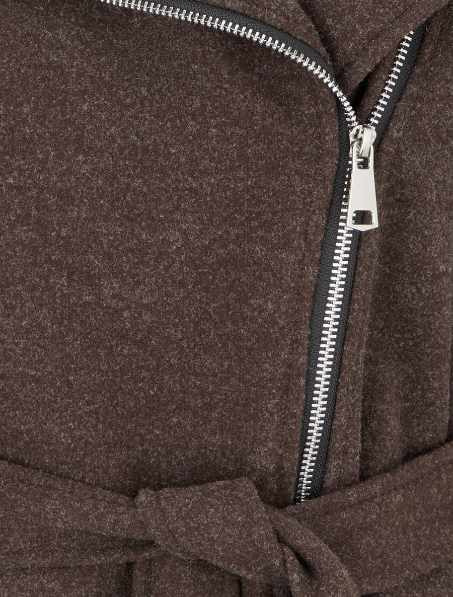 Manteau long à zip asymétrique ceinturé à la taille - Marron - 3