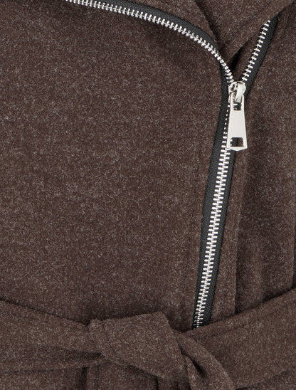Manteau long à zip asymétrique ceinturé à la taille - Marron - 3