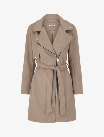 Manteau long à zip asymétrique ceinturé à la taille - Camel - 1
