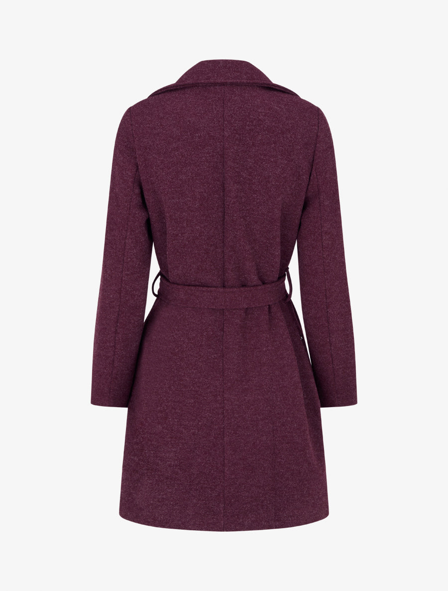 Manteau long à zip asymétrique ceinturé à la taille - Prune - 2