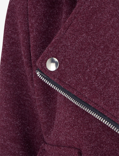 Manteau long à zip asymétrique ceinturé à la taille - Prune - 3