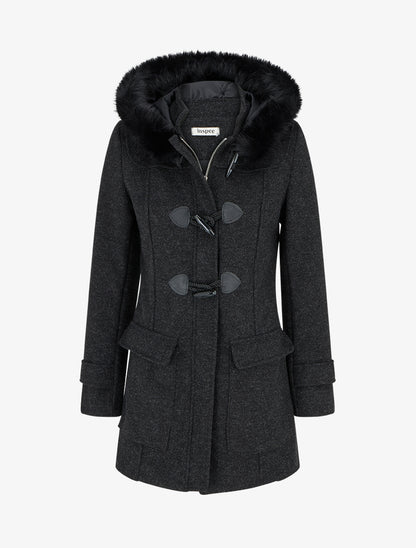 Duffle-coat uni à capuche - Gris anthracite - 1