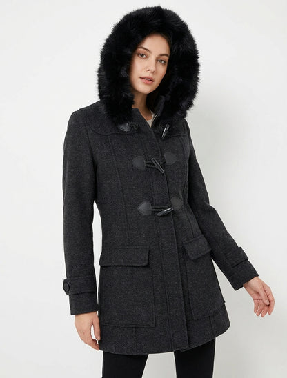 Abrigo tipo duffle-coat liso con capucha - Gris antracita