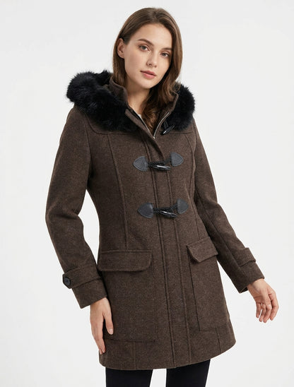 Abrigo tipo duffle-coat liso con capucha - Marrón