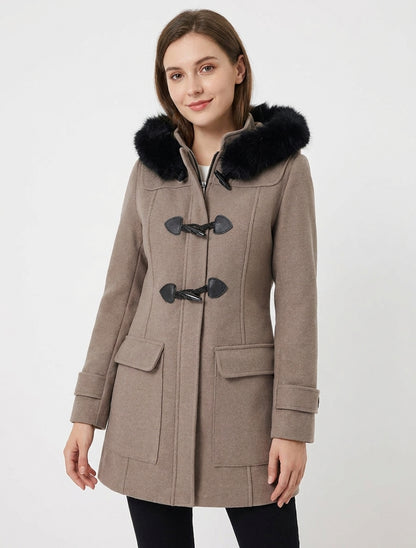 Abrigo tipo duffle-coat liso con capucha - Topo