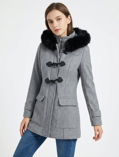 Abrigo tipo duffle-coat liso con capucha - Gris