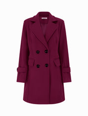 Manteau long croisé uni à col cranté et fermeture boutonnée - Cerise - 1