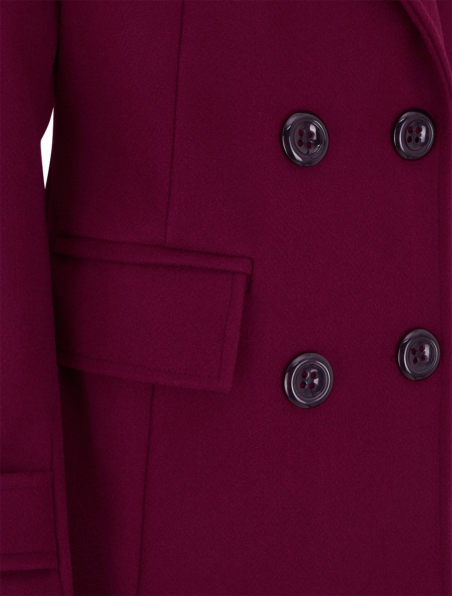 Manteau long croisé uni à col cranté et fermeture boutonnée - Cerise - 3