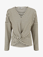 Pull dolman rayé et torsadé - Kaki - 1