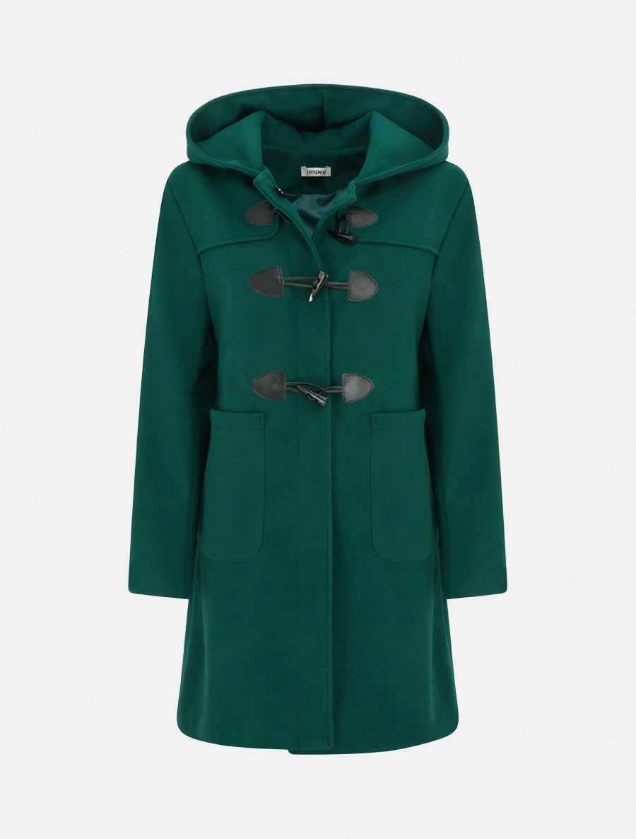 Duffle-coat droit à capuche - Vert foncé - 1