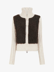 Gilet bicolore zippé à manches longues et col montant - Marron/blanc - 1