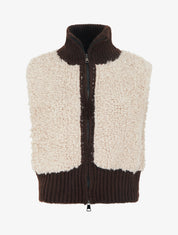 Gilet bicolore zippé sans manches effet bouclé - Blanc/marron - 1