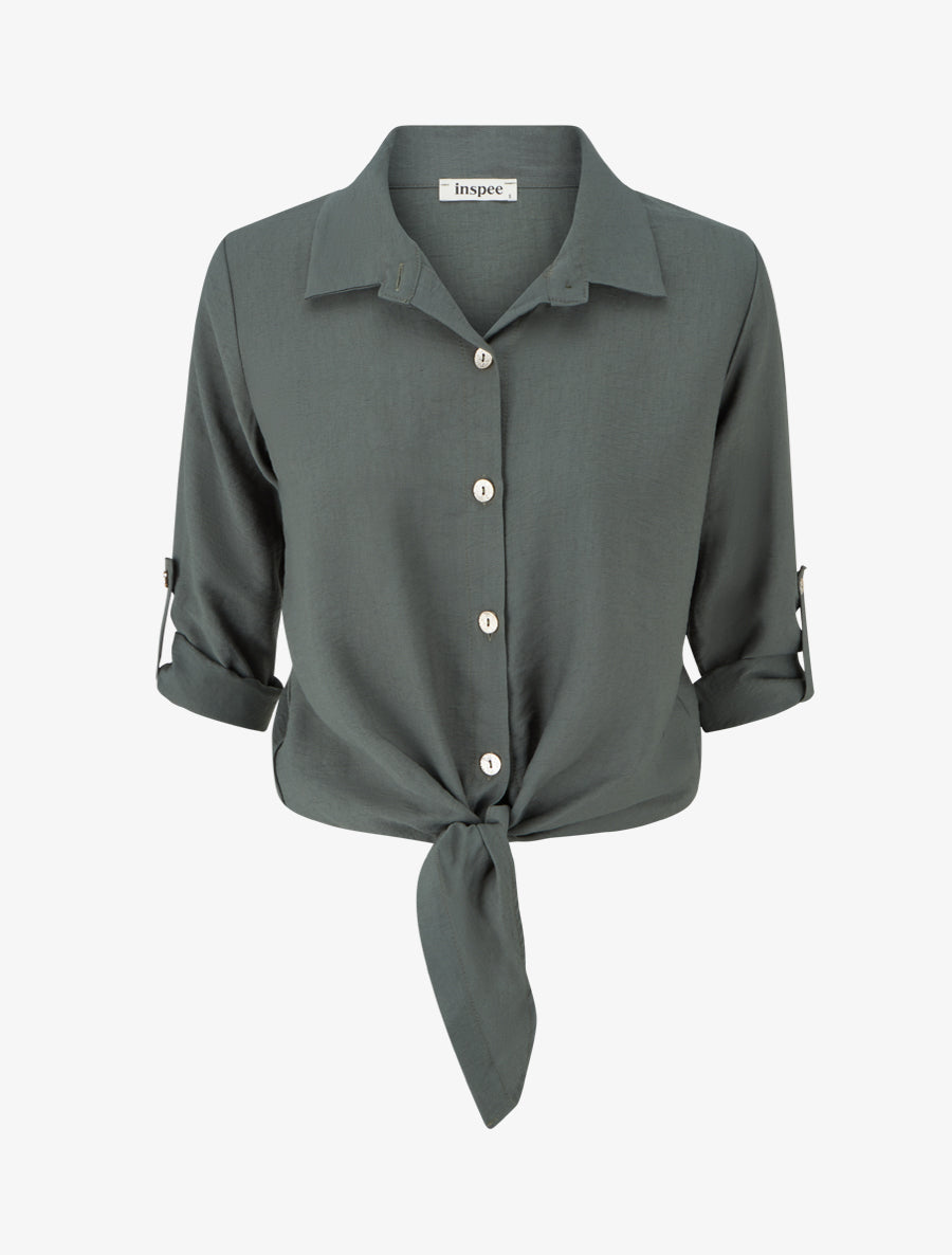 Chemise unie à nouer - Kaki - 1