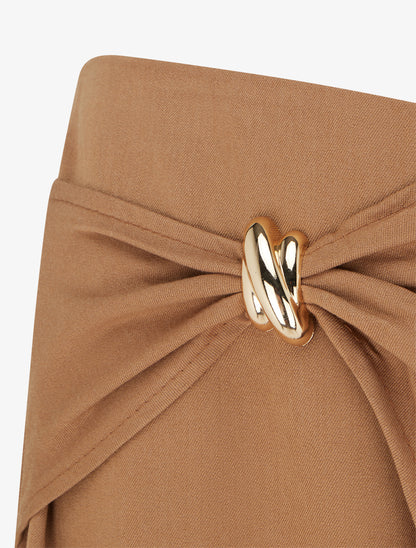 Pantalon ample à pan et bijou métallique - Camel - 3