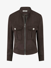 Chaqueta de ante con cremallera y bolsillo con solapa - Marrón