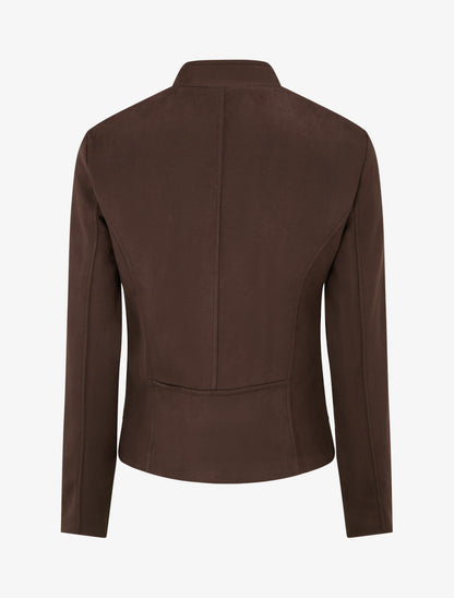 Veste en suédine à col montant et zip - Marron - 2