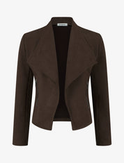 Chaqueta de ante con bolsillos decorativos con cremallera. - Marrón