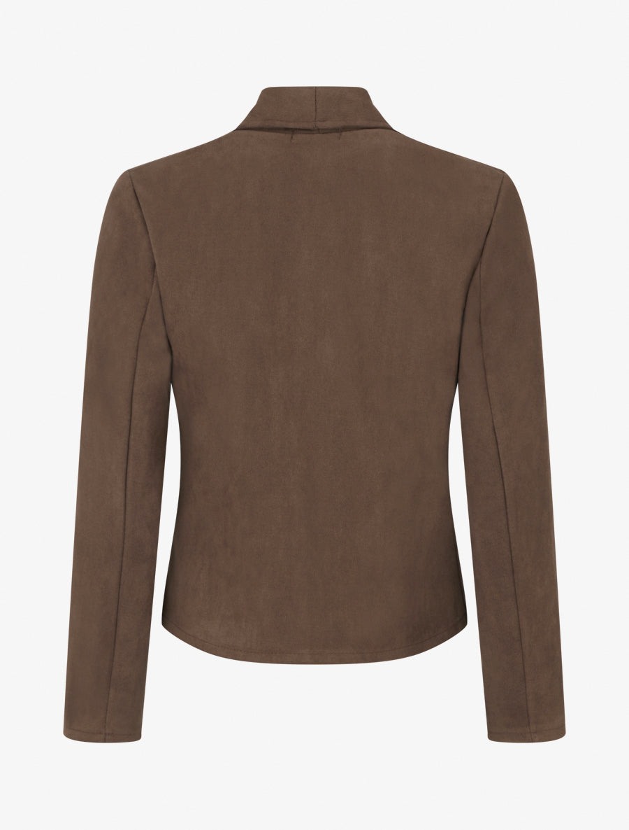 Veste en suédine à poches décoratives zippées - Marron - 2