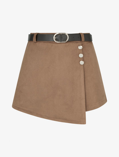 Jupe-short suédine à boutons décoratifs - Camel - 1