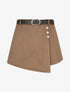 Jupe-short suédine à boutons décoratifs - Camel - 1