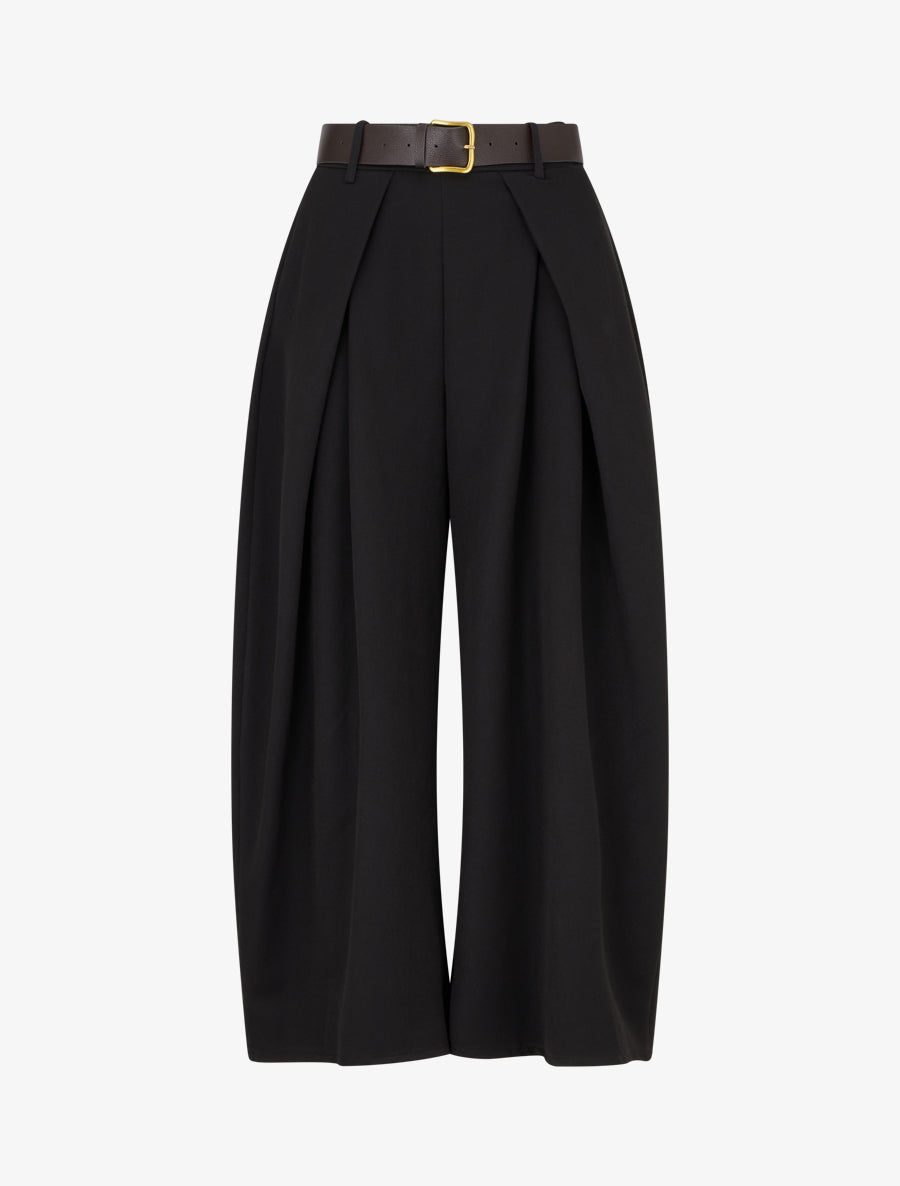 Pantalon taille haute coupe ample à plis - Noir - 1