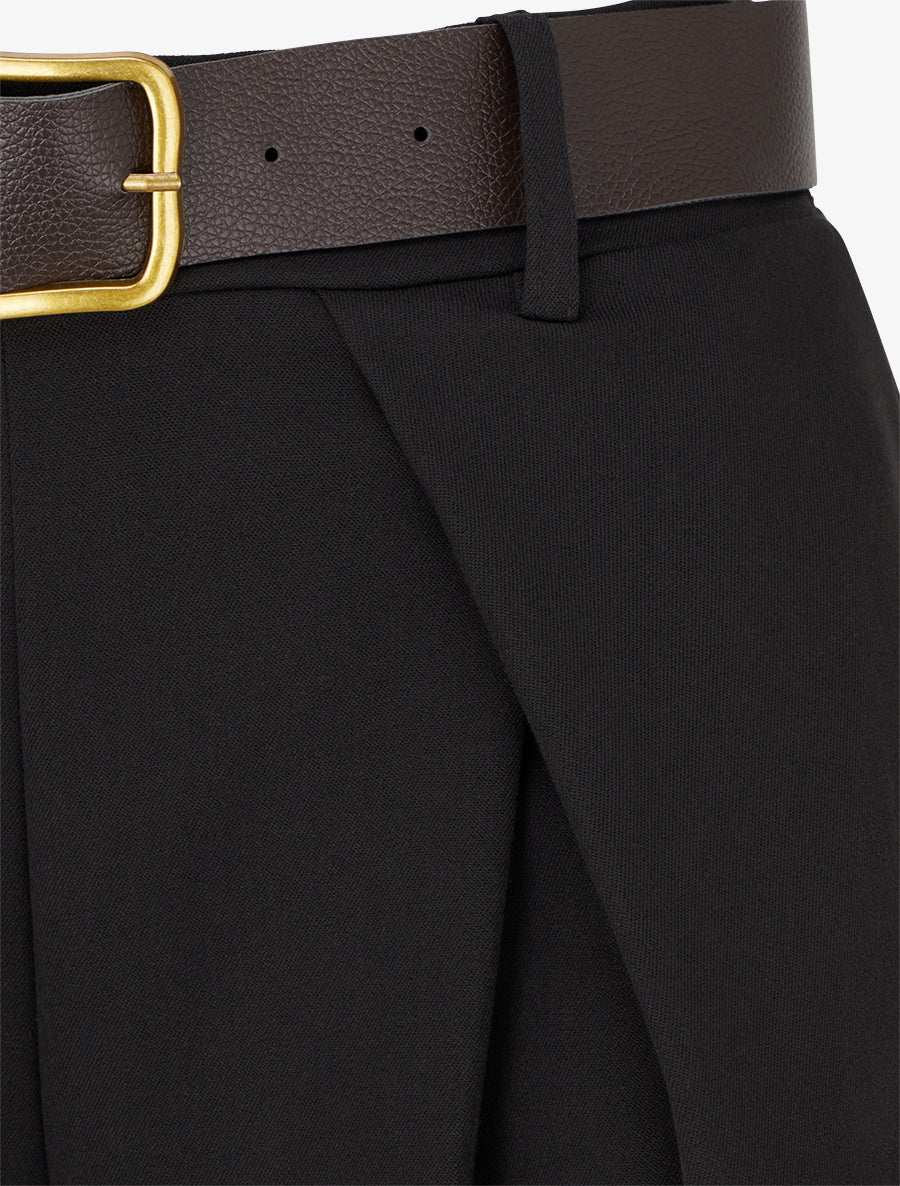 Pantalon taille haute coupe ample à plis - Noir - 3