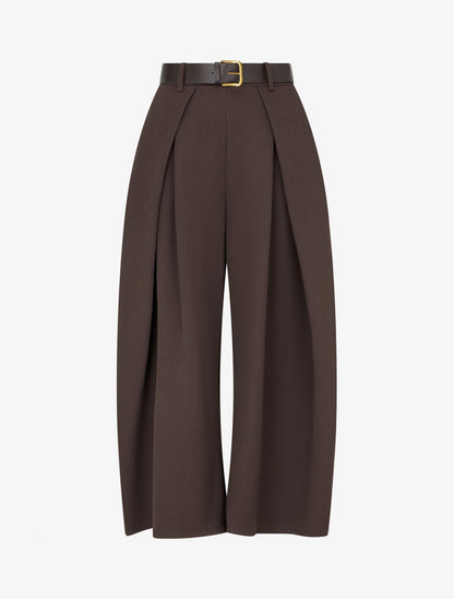 Pantalon taille haute coupe ample à plis - Chocolat - 1