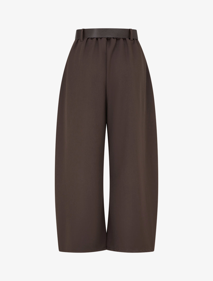 Pantalon taille haute coupe ample à plis - Chocolat - 2
