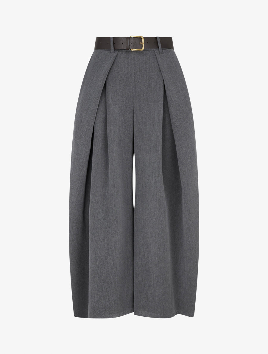 Pantalon taille haute coupe ample à plis - Gris foncé - 1