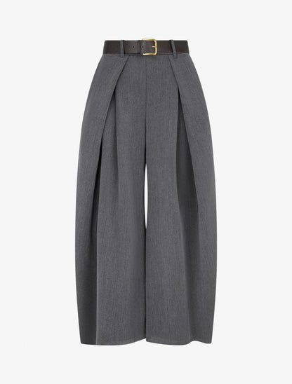 Pantalon taille haute coupe ample à plis - Gris foncé - 1