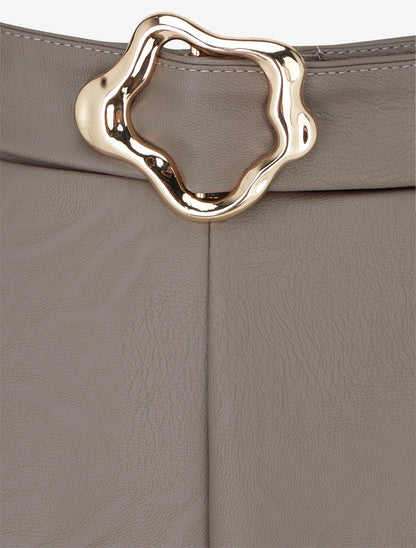 Jupe longue plissée en simili - Taupe foncé - 3
