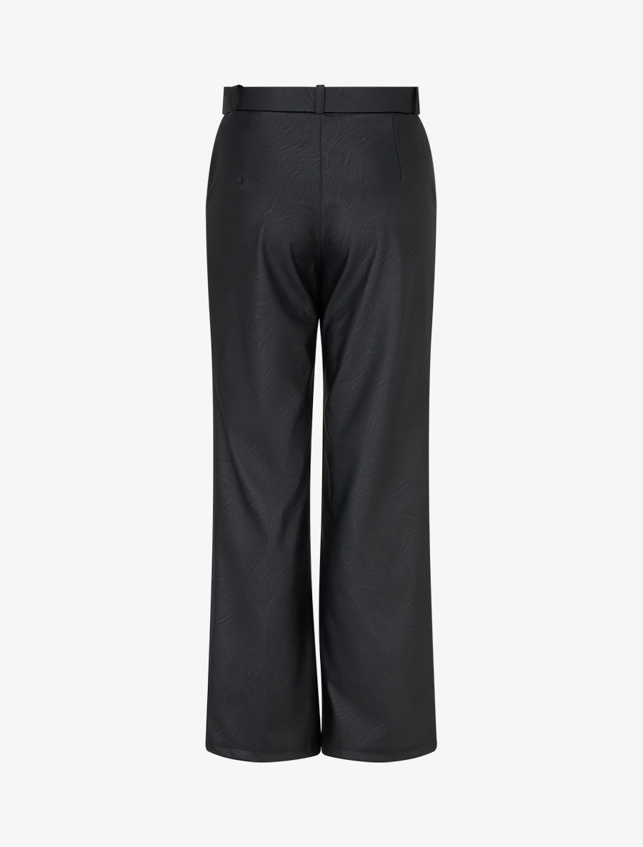 Pantalon droit uni en simili - Noir - 2