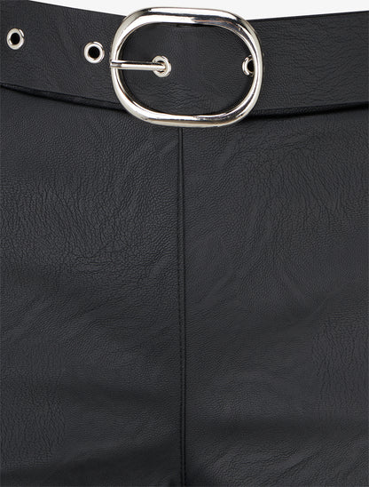 Pantalon droit uni en simili - Noir - 3
