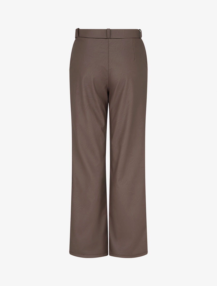 Pantalon droit uni en simili - Marron - 2